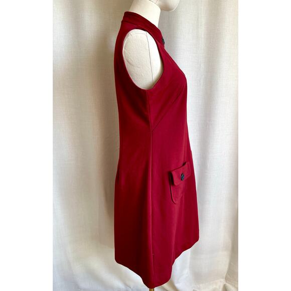 Banana Republic Merlot Button Front Stretch Mod Sleeveless Sheath Dress Jumper 6 - Picture 5 of 6